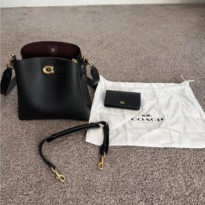 Coach Black Pebbled Leather Shoulder Bag and Wallet